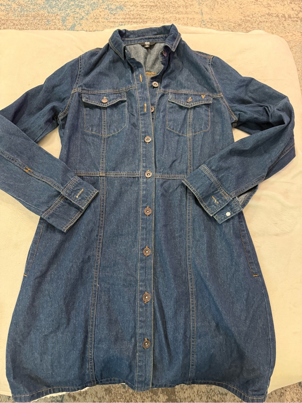 Frye Blue Denim Button Front Long Sleeve Western Cowgirl Mini Shirt Dress M D74